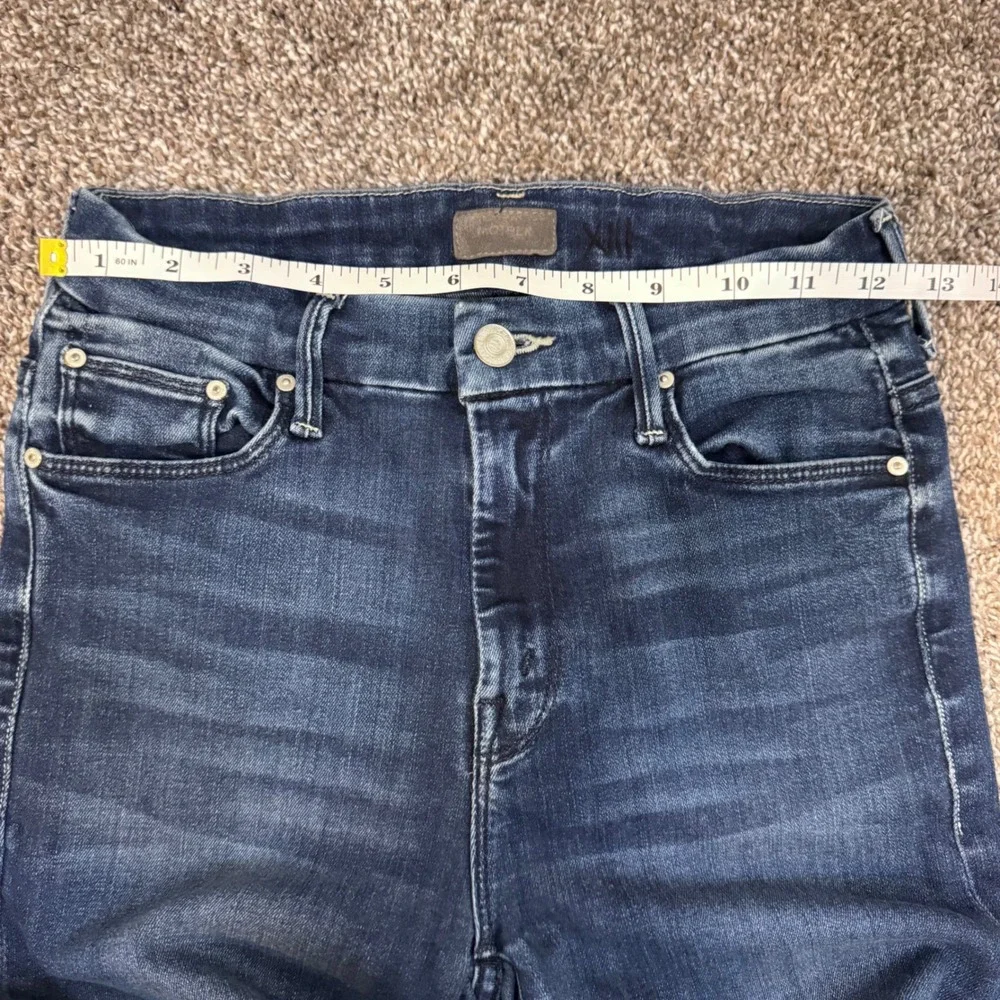 Mother High Waisted Looker Ankle Fray Jeans Tongue And Chic Blue Skinny Size 25